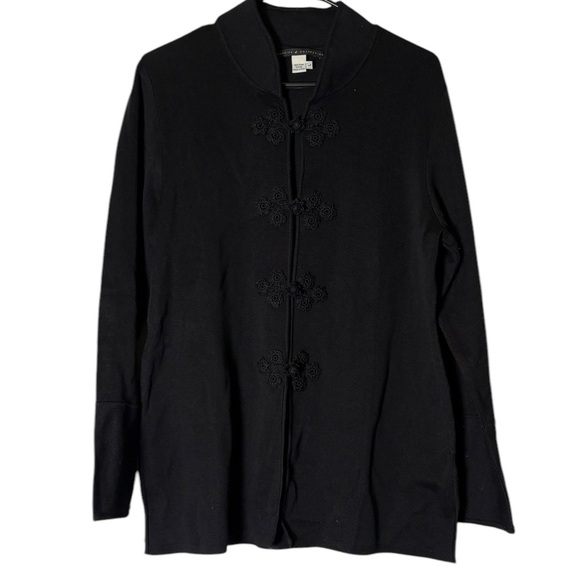 Peruvian Connection 100% Pima Cotton Black Embroidered Cardigan Tunic Size Large - Picture 1 of 4